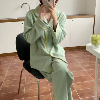 Бархатный пижамный комплект Fdfklak, Новая женская пижама с длинным рукавом, Пижамный костюм, Женская пижама из двух частей, Пижамная комната для сна Изображение