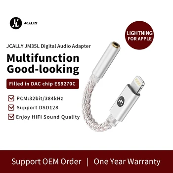 JCALLY JM35L Lightning до 3,5 мм Портативный Декодирующий Усилитель для наушников HiFi DAC Адаптер Декодирующий Усилитель для iPhone 32bit/384 кГц DSD128 Изображение