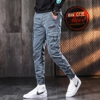 Модные Тактические Брюки-карго, Мужские спортивные Джоггеры для бега Трусцой, повседневная Уличная одежда в стиле хип-хоп, облегающие брюки Изображение
