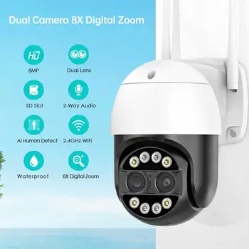 Масштабируемая WiFi HD камера Домашний Задний Двор Регулируемый Водонепроницаемый Беспроводной Видеомагнитофон Видеокамера ночного видения EU Plug Изображение