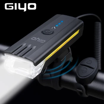 Giyo Многофункциональная велосипедная фара с дистанционным управлением, Велосипедный передний фонарик, лампа на руле для шоссейного велосипеда, MTB USB-зарядный фонарик Изображение