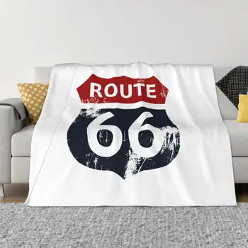 Одеяла America Highway Route 66, Флисовое Зимнее Портативное легкое покрывало для постельных принадлежностей, офисный коврик Изображение