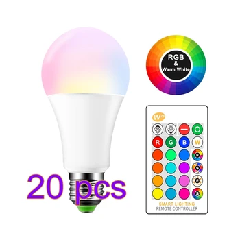 20шт E27 LED 16 Меняющая Цвет RGB Волшебная Лампочка Лампа 10/15 Вт 85-265 В RGB Светодиодный Прожектор + ИК-пульт дистанционного Управления Изображение