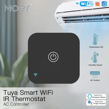 MOES Tuya WiFi ИК термостат Контроллер переменного тока Пульт дистанционного управления Датчиком температуры и влажности Smart Life Голосовое управление Alexa Google Изображение