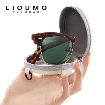 LIOUMO Высококлассные модные ультралегкие складные солнцезащитные очки с коробкой, складные поляризованные солнцезащитные очки, Мужские Женские Oculos De Sol Masculino Изображение