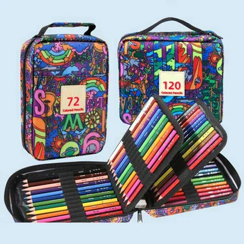 Профессиональный набор карандашей масляного цвета, цветные карандаши для рисования акварелью с сумкой для хранения, цветные карандаши для детей Изображение
