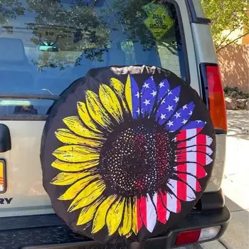 Реальное изображение, американский флаг в виде подсолнуха, Крышка запасного колеса в виде американского флага, Автомобильные аксессуары в виде подсолнуха, крышка запасного колеса Изображение