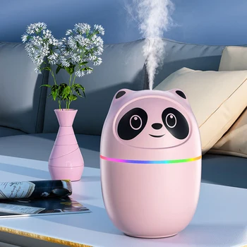 Увлажнитель воздуха Panda, милый диффузор с ароматом эфирного масла 220 мл, USB-туманообразователь, туманообразователь с красочным ночником для домашнего автомобиля Изображение
