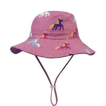 Шляпа Для девочек, Летний Солнцезащитный Пляжный Аксессуар, Розовая Лошадь, широкополая кепка с защитой от ультрафиолета для малышей, Праздничное плавание Изображение
