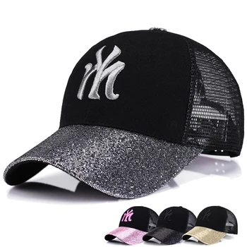 Женская Летняя Модная бейсболка с вышивкой букв, Регулируемая Сетчатая бейсболка, Женские спортивные Дышащие кепки, Высококачественные солнцезащитные шляпы для девочек Изображение
