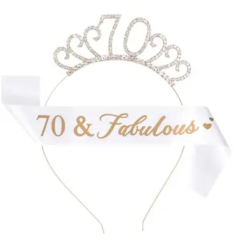Поставки Женская Серебряная Тиара Королевы С Днем Рождения, Хрустальная Корона 70 и Поясная лента на 70-й день рождения Изображение