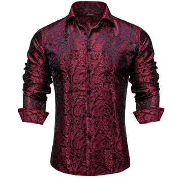 2022, Новый Стиль, Рубашки с длинным рукавом для Мужчин, Роскошная Красная Рубашка с Пейсли, Брендовая Мужская Одежда DiBanGu Изображение