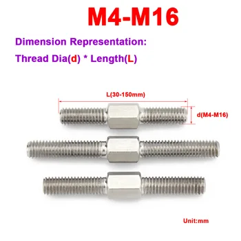 Винт с двойной головкой с шестигранной прямой и обратной резьбой из нержавеющей стали 304 M4M5M6M8M10M12M16 Изображение