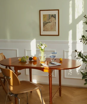 Складной обеденный стол во французском ретро стиле для дома, маленькой квартиры, антикварный оригинальный деревянный стол Изображение