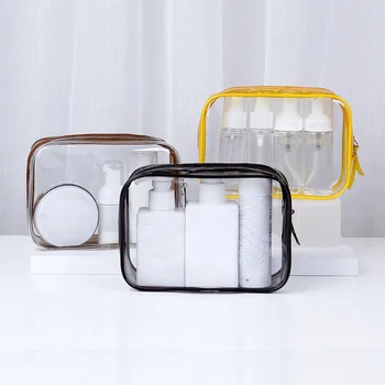 Прозрачная косметичка из ПВХ, прозрачная дорожная косметичка, переносная сумка для туалетных принадлежностей на молнии, водонепроницаемая сумка, наборы для мытья красоты Изображение