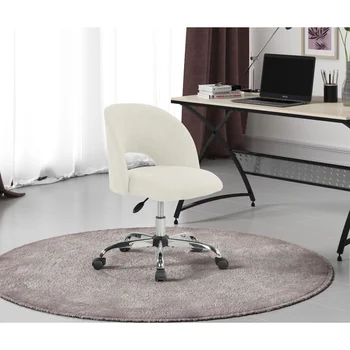 Офисное кресло с открытой спинкой, обитое тканью, на колесиках, ванильный Изображение