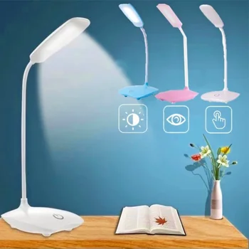 Светодиодная лампа для чтения с трехскоростным затемнением, USB-разъем для зарядки, Белая теплая защита глаз, настольная лампа для студентов, ночник для учебы Изображение