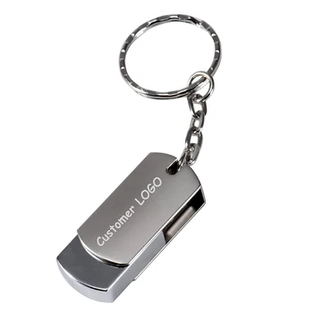 Вращающийся USB Флэш-Накопитель 64 ГБ Мини-Металлическая Ручка-Накопитель 32 ГБ Бесплатный Пользовательский Логотип Memory Stick Креативный Бизнес-Подарок Серебряная Флешка U Изображение