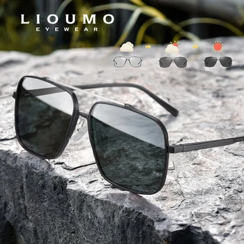 Высококачественные авиационные фотохромные мужские солнцезащитные очки, Поляризованные квадратные, защищающие от ультрафиолета, Мужские солнцезащитные очки для вождения oculos de sol masculino Изображение