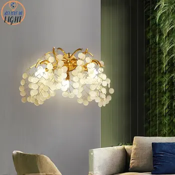 Настенный светильник в Скандинавском стиле с кристаллами, светодиодный Современный декор для телевизора в гостиной, Золотой Внутренний настенный светильник для спальни, прикроватная лампа Изображение