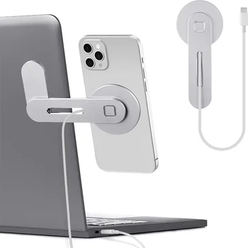 Новый Магнитный держатель для телефона для ноутбука, Беспроводная зарядка, Подставка для монитора, Складное крепление для телефона, боковой кронштейн для монитора для iPhone Samsung Изображение
