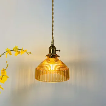 Скандинавский Винтажный подвесной светильник из латунного стекла, Популярный бар, ресторан, прикроватная лампа для спальни, освещение творческой личности Изображение