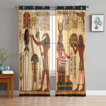 Роскошная 3D Цифровая печать Египетский Древний Египет Тонкая Оконная Занавеска для двери Прихожая Гостиная Спальня Декор Ванной Комнаты Крючки Изображение