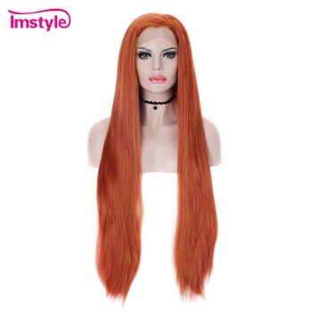 Imstyle Джинджер, синтетический парик на кружеве, Длинные прямые волосы, Оранжевые Парики Для женщин, термостойкое волокно, натуральные волосы, Косплей Изображение