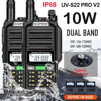2 шт. Baofeng UV S22 PRO V2 IP68 водонепроницаемая портативная рация 10 Вт двухстороннее радио UHF VHF Ham CB радио модернизированное UV9R PRO дальнего действия Изображение