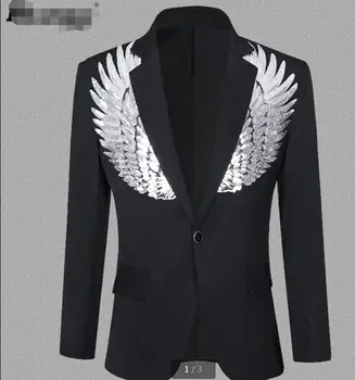 S-5XL Новый модный мужской костюм, куртка, мужской сценический костюм певца, ведущего, костюм с блестками, крылья, индивидуальный костюм для выступлений, куртка Изображение