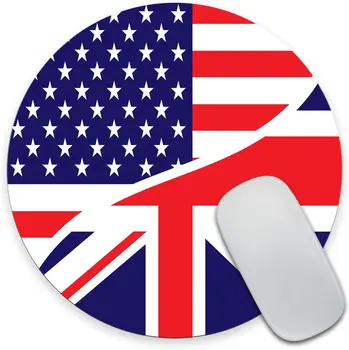 Коврик Для мыши с американским флагом США и британским флагом Юнион Джек, Изготовленный на заказ Коврик для мыши, Круглый нескользящий резиновый коврик для мыши 7,9 дюйма Изображение