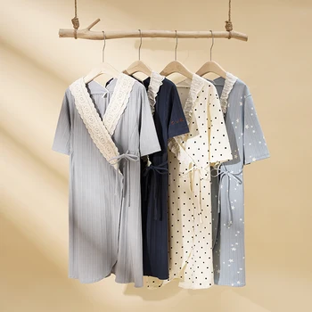 Пижама В Японском Стиле Для Женщин, Ночная Рубашка, Пижамы, Женская Хлопковая Свободная Пижама Для Милых Девочек, Женская Домашняя Одежда, Халат-Кимоно Большого Размера Изображение