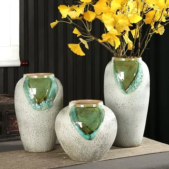 Цзиндэчжэнь маленькая свежая ретро-минималистичная ваза, Цзиндэчжэньская керамика, настольная грубая керамика, украшения для гостиной Изображение