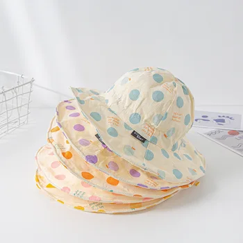 Новый Летний Купол для маленьких Детей, Прекрасная вентиляция, Круглая точка, Мода Для девочек, Пляж на открытом воздухе, Красивая Солнцезащитная шляпа, Рыбацкая кепка Изображение