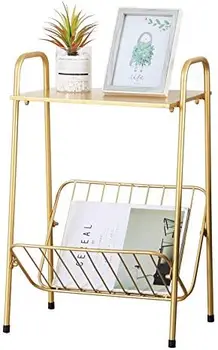 Современный прямоугольный металлический приставной столик, двухъярусный приставной столик с журнальным столиком для спальни, гостиной, прикроватный столик Изображение