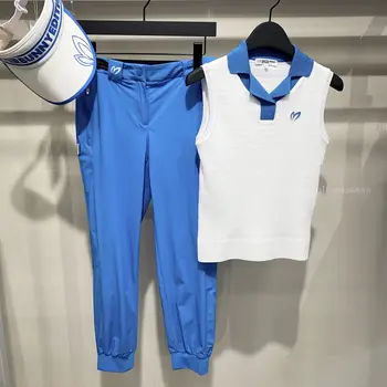 Корейская модная одежда для гольфа, Женский топ без рукавов, Спортивная одежда для улицы, простая универсальная трикотажная майка для тенниса Изображение