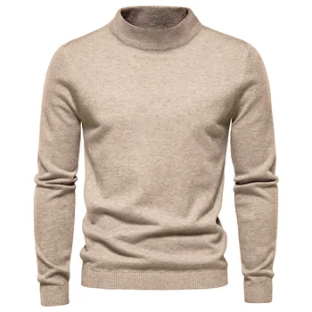 2023 Новый Мужской свитер с Высоким Воротом, Однотонная зимняя Классическая толстовка, Теплый Мужской Модный свитер Изображение
