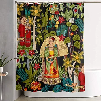 Занавеска для душа Frida K, Домашний декор, Занавеска для душа, экран для ванны, Водонепроницаемая ткань, Декор для ванной комнаты с крючками Изображение