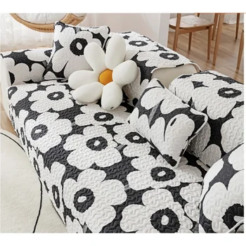 Универсальный чехол для диванного полотенца, черно-белый цветок Хепберн, диванная подушка, Черный эскиз, усовершенствованный цветок, четыре сезона Изображение
