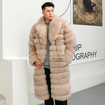 Мужская шуба, удлиненная куртка из натурального лисьего меха, мужская зимняя шуба из натуральной кожи Изображение