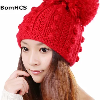 BomHCS Женская Зимняя Теплая Утолщенная Ушная муфта ручной вязки Beanie Hat Изображение