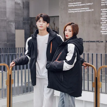 Мужская и женская корейская модная зимняя утепленная куртка на белом утином пуху Ama N в одном стиле Изображение