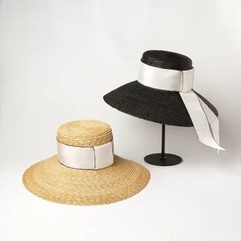 01907-HH7221 женская солнцезащитная кепка ручной работы из соломы с простой лентой, женская пляжная шляпа для отдыха Изображение