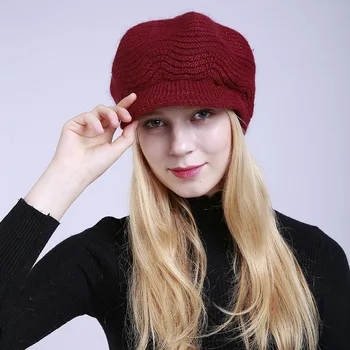Новинка зимы 2019, однотонные бархатные модные теплые женские шапочки, вязаная мягкая шапка из кроличьей шерсти Изображение