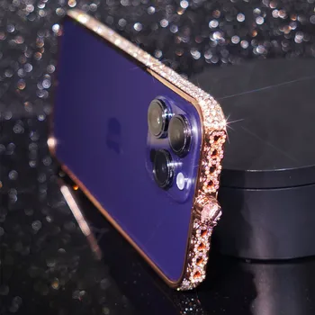 Высококачественный тонкий металлический бампер с драгоценными камнями, оригинальный чехол для телефона iPhone 14 13 12 11 Pro Max 7 8 Plus X XS XR Mini Frame Case Изображение