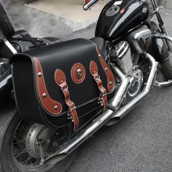 Боковая сумка для мотоцикла, ретро-седельная сумка из искусственной кожи, Водонепроницаемая сумка с моторным хвостом, дорожные сумки для аксессуаров для мотоциклов Изображение
