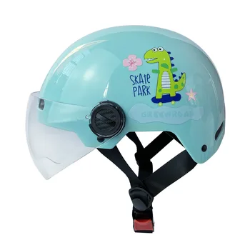 Летний детский электрический мотоциклетный шлем для верховой езды, полушлем для мальчиков и девочек, детский солнцезащитный дышащий защитный шлем Изображение