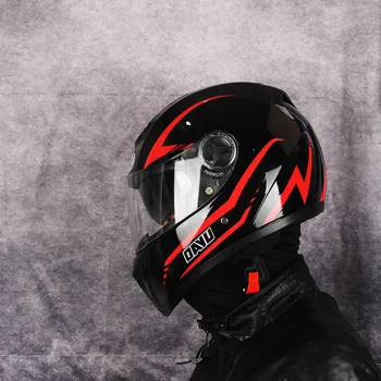 Полнолицевый мотоциклетный шлем с двумя объективами, 2-линзовый мотоциклетный шлем для взрослых, двойные козырьки, женский шлем для мужчин  Изображение
