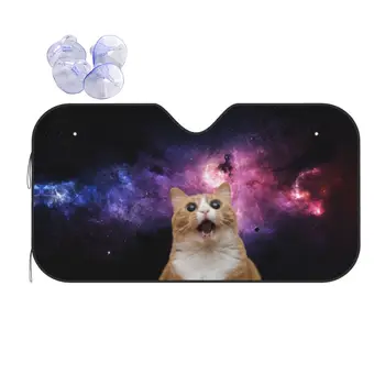 Crazy Cat Новинка, солнцезащитный козырек на ветровое стекло 76x140 см, Galaxy Space, забавные фольги, солнцезащитный козырек, автомобильные чехлы Изображение