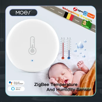 Умный датчик температуры и влажности MOES ZigBee, мини-термометр-гигрометр Безопасности на батарейках с приложением Tuya Smart Life Изображение